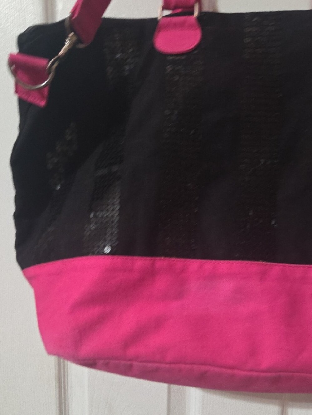Victoria's Secret Black Sequin Tote with Hot Pink Accents - Picture 8 of 13